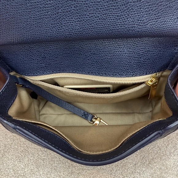 Tumi Navy Blue Pebbled Leather Mini Top Handle Crossbody Bag - Picture 6 of 10